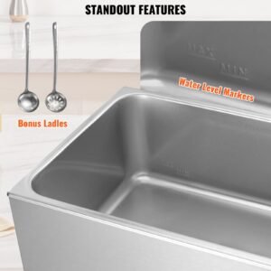 commercial food warmer 19qt bain marie 1200w electric buffet warmer steam table food warmer countertop stainless steel food warmer wet or dry use for parties, catering and restaurant