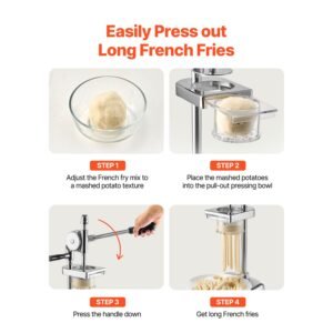 commercial french fry cutter, stainless steel fried potato strips squeezer, long french fries maker with pull out extruder, manual mashed potato squeezer machine for restaurants & home kitchen