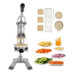 Commercial French Fry Cutter, Stainless Steel Vegetable Fruit Chopper with 3 Replacement Blades 1/2-Inch 3/8-Inch 1/4-Inch, and a Juicing Blade, Manual Potato Slicer Dicer for Restaurants & Home