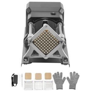 Commercial French Fry Cutter, Stainless Steel Vegetable Fruit Chopper with 3 Replacement Blades 1/2-Inch 3/8-Inch 1/4-Inch, Electric Potato Slicer Dicer for Restaurants & Home Kitchen