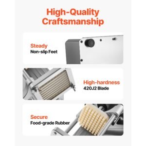 commercial french fry cutter, stainless steel vegetable fruit chopper with 3 replacement blades 1/2 inch 3/8 inch 1/4 inch, electric potato slicer dicer for restaurants & home kitchen