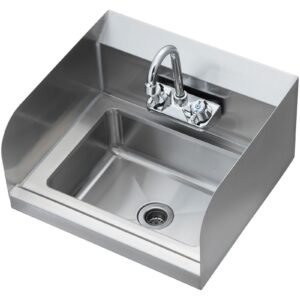 commercial hand sink with faucet and side splash, stainless steel sink for washing, small hand washing sink, wall mount hand basin for restaurant, kitchen, bar, garage and home, 17x12.8 inch