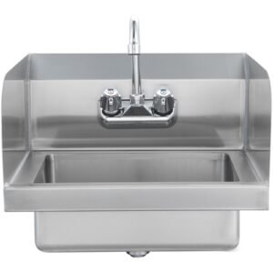 commercial hand sink with faucet and side splash, stainless steel sink for washing, small hand washing sink, wall mount hand basin for restaurant, kitchen, bar, garage and home, 17x12.8 inch