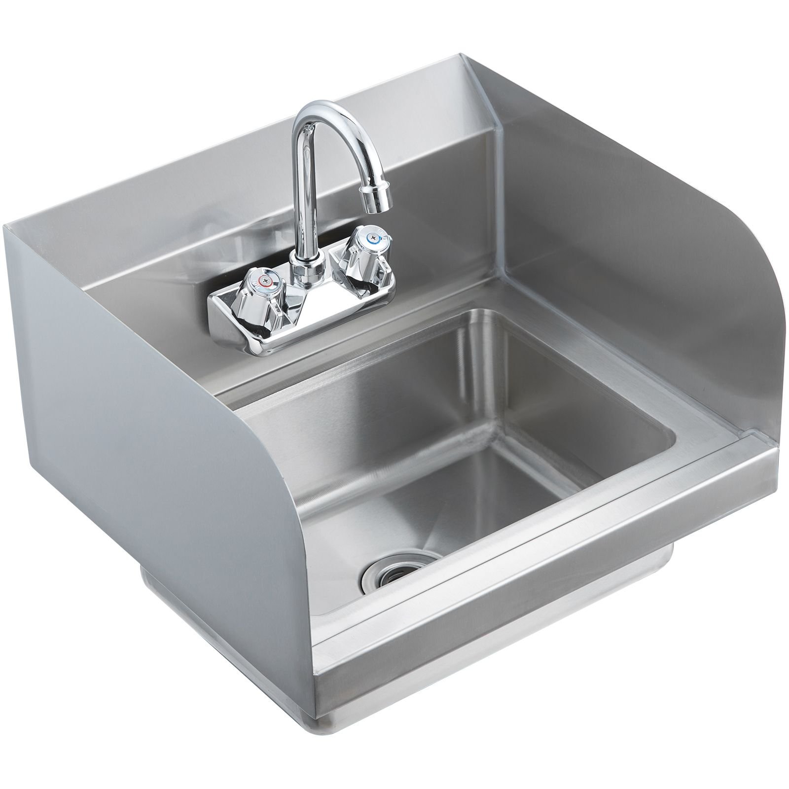 commercial hand sink with faucet and side splash, stainless steel sink for washing, small hand washing sink, wall mount hand basin for restaurant, kitchen, bar, garage and home, 17x12.8 inch