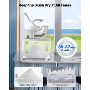 commercial ice crusher 661lbs/h, 350w electric snow cone machine with 4 blades, 1400rpm stainless steel shaved ice machine with 11 gal crushed ice box, for family restaurants bars, white