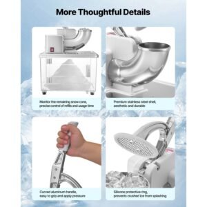 commercial ice crusher 661lbs/h, 350w electric snow cone machine with 4 blades, 1400rpm stainless steel shaved ice machine with 11 gal crushed ice box, for family restaurants bars, white