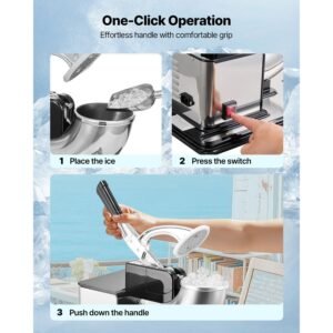 commercial ice crusher 661lbs/h, 350w electric snow cone machine with 4 blades, 2000rpm stainless steel shaved ice machine with 11 gal crushed ice box, for family restaurants bars, black