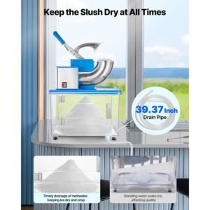 commercial ice crusher 661lbs/h, 350w electric snow cone machine with 4 blades, 2000rpm stainless steel shaved ice machine with 11 gal crushed ice box, for family restaurants bars, blue