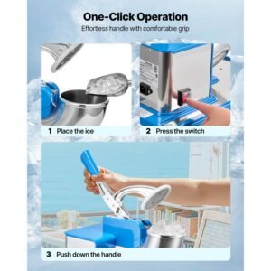 commercial ice crusher 661lbs/h, 350w electric snow cone machine with 4 blades, 2000rpm stainless steel shaved ice machine with 11 gal crushed ice box, for family restaurants bars, blue