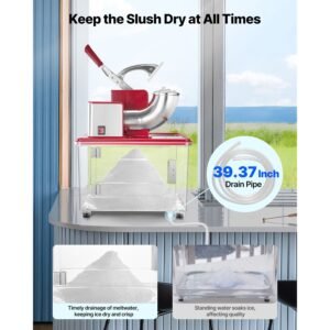 commercial ice crusher 661lbs/h, 350w electric snow cone machine with 4 blades, 2000rpm stainless steel shaved ice machine with 11 gal crushed ice box, for family restaurants bars, red