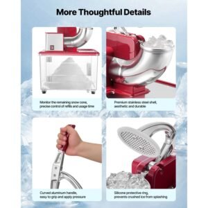 commercial ice crusher 661lbs/h, 350w electric snow cone machine with 4 blades, 2000rpm stainless steel shaved ice machine with 11 gal crushed ice box, for family restaurants bars, red