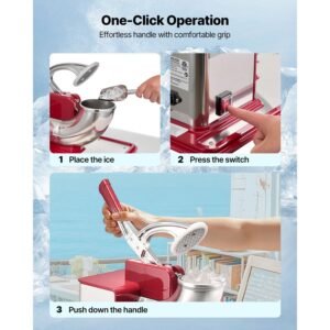 commercial ice crusher 661lbs/h, 350w electric snow cone machine with 4 blades, 2000rpm stainless steel shaved ice machine with 11 gal crushed ice box, for family restaurants bars, red