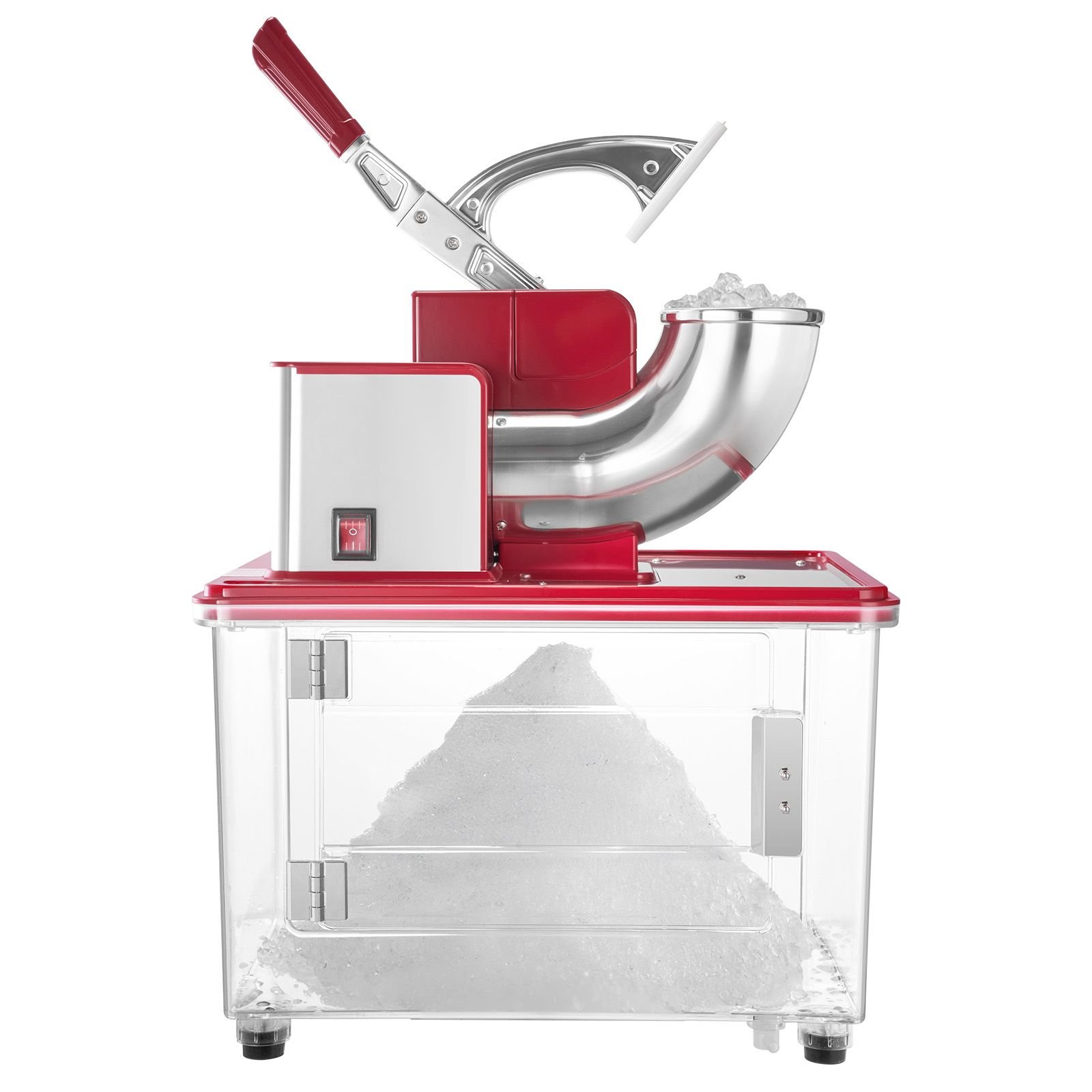 commercial ice crusher 661lbs/h, 350w electric snow cone machine with 4 blades, 2000rpm stainless steel shaved ice machine with 11 gal crushed ice box, for family restaurants bars, red