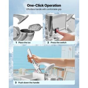 commercial ice crusher 661lbs/h, 350w electric snow cone machine with 4 blades, 2000rpm stainless steel shaved ice machine with 11 gal crushed ice box, for family restaurants bars, silver