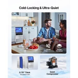 commercial ice maker machine, 130lbs/24h with 33lbs storage, 45 cubes per cycle, stainless steel freestanding & under counter ice maker with led display & self cleaning, for home bar restaurant