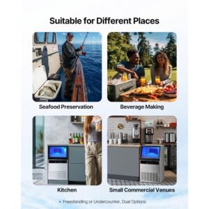 commercial ice maker machine, 130lbs/24h with 33lbs storage, 45 cubes per cycle, stainless steel freestanding & under counter ice maker with led display & self cleaning, for home bar restaurant