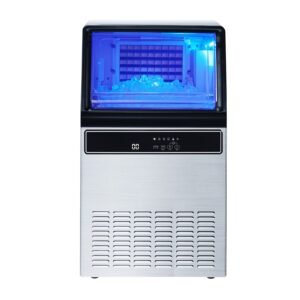 commercial ice maker machine, 130lbs/24h with 33lbs storage, 45 cubes per cycle, stainless steel freestanding & under counter ice maker with led display & self cleaning, for home bar restaurant