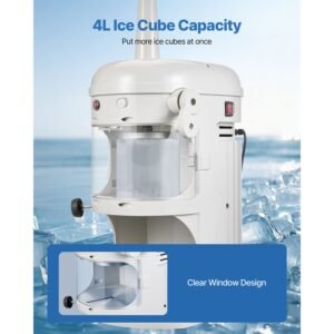 commercial ice shaver crusher, 220lbs/hr electric fluffy ice & snow cone machine, 250w 1500rpm tabletop fluffy shaved ice machine for parties events snack bar, home and commercial use (white)