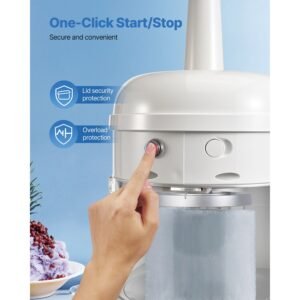 commercial ice shaver crusher, 220lbs/hr electric fluffy ice & snow cone machine, 250w 1500rpm tabletop fluffy shaved ice machine for parties events snack bar, home and commercial use (white)