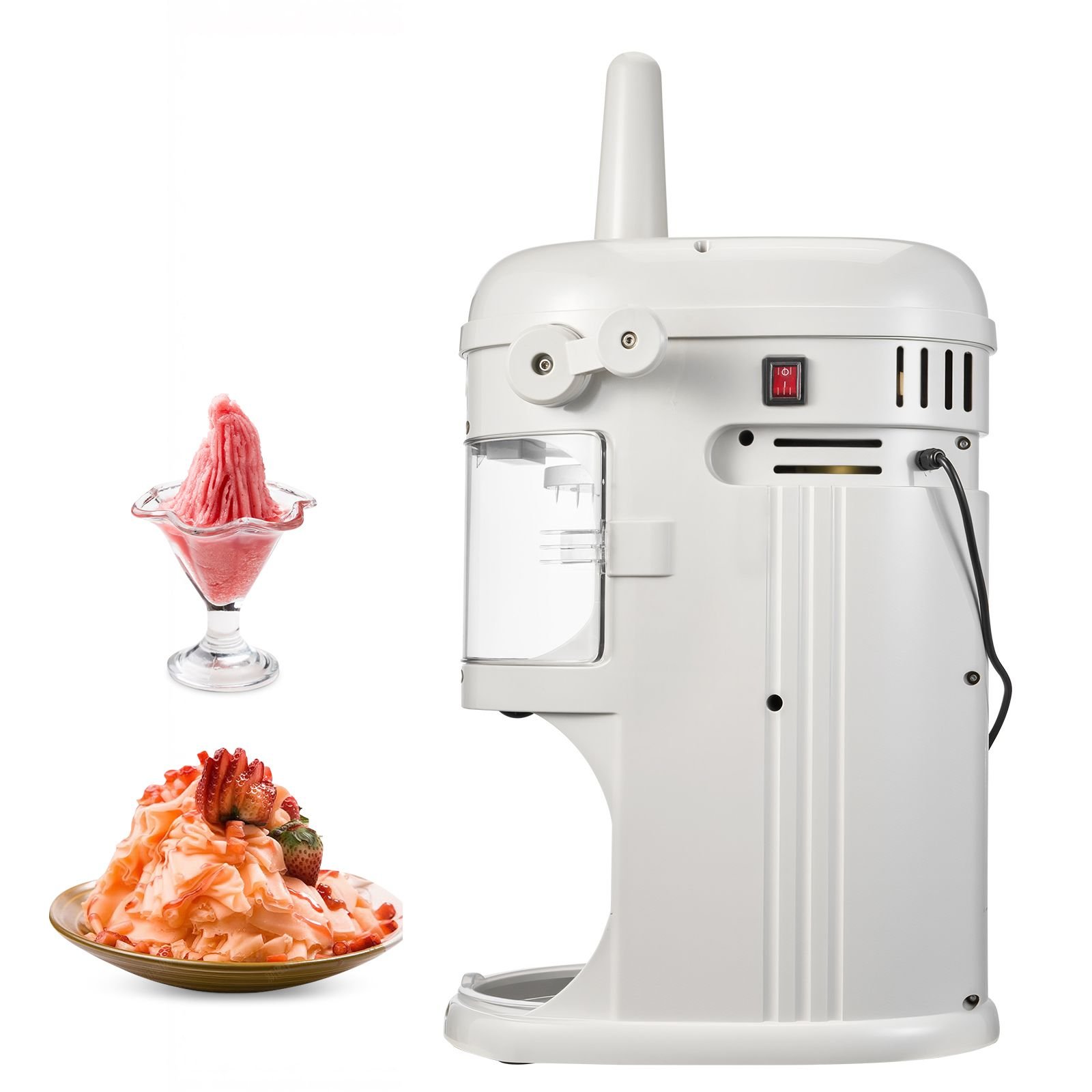 commercial ice shaver crusher, 220lbs/hr electric fluffy ice & snow cone machine, 250w 1500rpm tabletop fluffy shaved ice machine for parties events snack bar, home and commercial use (white)