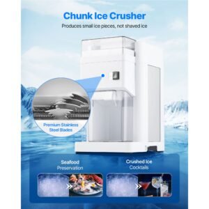 commercial ice shaver machine, 1.91qt /1.8l large electric ice cube crusher shaved maker with 300w premium motor, stainless steel blades, for bar mixing seafood preservation home party, white