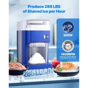 commercial ice shaver machine, 1.91qt /1.8l large electric snow cone machine, fine & fluffy with 300w motor, stainless steel blades, shaved ice maker for dessert shop home party restaurant, blue