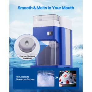 commercial ice shaver machine, 1.91qt /1.8l large electric snow cone machine, fine & fluffy with 300w motor, stainless steel blades, shaved ice maker for dessert shop home party restaurant, blue