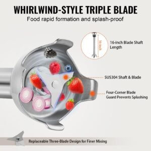 commercial immersion blender, 350w heavy duty hand mixer, 16 inch stepless variable speed mixer with stainless steel blade, multi purpose portable mixer for soup, sauces, mashed potatoes, cream