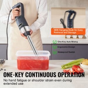 commercial immersion blender, 500w heavy duty hand mixer, 16 inch stepless variable speed mixer with stainless steel blade, multi purpose portable mixer for soup, sauces, mashed potatoes, cream
