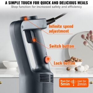 commercial immersion blender, 750w 16" heavy duty hand mixer, variable speed kitchen stick mixer with 304 stainless steel blade, multi purpose portable mixer for soup, smoothie, puree, baby food