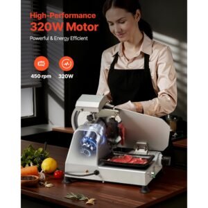 commercial meat slicer, 10 inch electric deli slicer machine, 320w food slicer with sus420 blade, 0 0.4 inch adjustable thickness, for frozen meat, ham, baguett, steak
