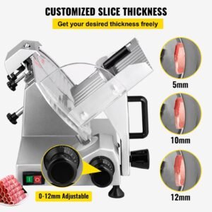 commercial meat slicer, 200w electric deli food slicer, 350 400rpm meat slicer with 8" carbon steel blade, 0 0.47 inch adjustable thickness electric meat slicer for home and commercial use