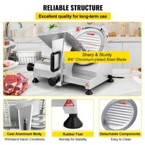 commercial meat slicer, 200w electric deli food slicer, 350 400rpm meat slicer with 8" carbon steel blade, 0 0.47 inch adjustable thickness electric meat slicer for home and commercial use