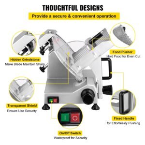 commercial meat slicer, 200w electric deli food slicer, 350 400rpm meat slicer with 8" carbon steel blade, 0 0.47 inch adjustable thickness electric meat slicer for home and commercial use