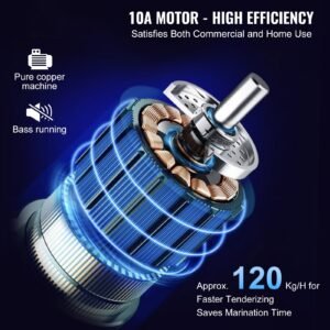 commercial meat tenderizer, heavy duty stainless steel kitchen tool with handle, meat tong, and cleaning brush, 450w electric meat tenderizer machine for beef, turkey, chicken, pork, and fish