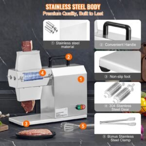 commercial meat tenderizer, heavy duty stainless steel kitchen tool with handle, meat tong, and cleaning brush, 450w electric meat tenderizer machine for beef, turkey, chicken, pork, and fish