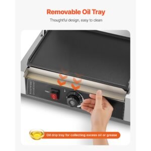 commercial panini grill, 1800w electric sandwich panini maker, stainless steel sandwichs press grill with handle and temp control, 13.5x9.3 in full flat enamel plate, for hamburger steak bacon