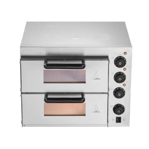 commercial pizza oven countertop, 14 inch double deck layer, stainless steel electric pizza oven with stone and handle, multipurpose indoor pizza maker for restaurant home pretzels baked