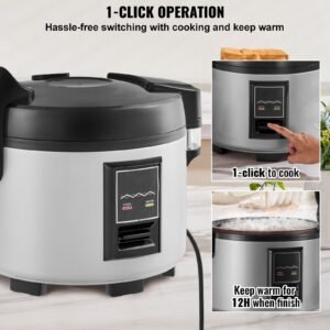 commercial rice cooker, 45 cup rice cooker, 9.51 qt / 9 liter large rice cooker and warmer with nonstick inner pot, fast cooking and 12 hour keep warm, with rice cup and paddle, for restaurant