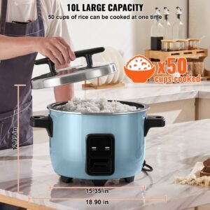 commercial rice cooker, 50 cup rice cooker, 10.57 qt / 10 liter large rice cooker and warmer with nonstick inner pot, fast cooking and 24 hour keep warm, with rice cup and paddle, for restaurant