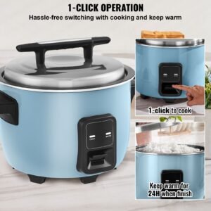 commercial rice cooker, 60 cup rice cooker, 13.74 qt / 13 liter large rice cooker and warmer with nonstick inner pot, fast cooking and 24 hour keep warm, with rice cup and paddle, for restaurant