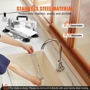 commercial tomato slicer, 3/8 inch tomato cutter slicer, stainless steel heavy duty tomato slicer machine, manual tomato slicer with non slip feet, for cutting tomatoes, cucumbers, bananas