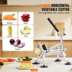commercial vegetable slicer, 1/2 inch fruit slicer, stainless steel and aluminum alloy vegetable cutter slicer machine, manual slicer with non slip feet, for radishes, onions, potatoes, lemons