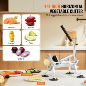 commercial vegetable slicer, 1/4 inch fruit slicer, stainless steel and aluminum alloy vegetable cutter slicer machine, manual slicer with non slip feet, for radishes, onions, potatoes, lemons