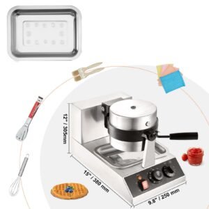 commercial waffle maker, 1 piece per batch, 1300w round waffle iron, non stick waffle baker machine with 122 572 f/ 50 300 c temp range teflon coated baking pans stainless steel body, 120v