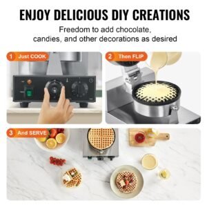 commercial waffle maker, 1230w round waffle baker machine, non stick stainless steel belgian waffle iron with temperature and time control, handle, for restaurant bakery snack bar family