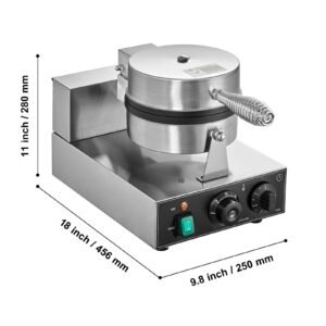 commercial waffle maker, 1230w round waffle baker machine, non stick stainless steel belgian waffle iron with temperature and time control, handle, for restaurant bakery snack bar family