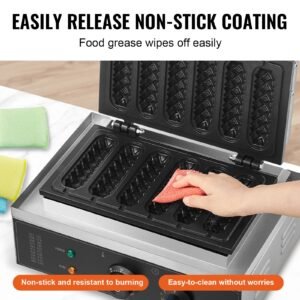 commercial waffle stick maker, 6pcs 1500w waffle baker machine, non stick stainless steel corn hot dog waffle iron with temp and time control, handle, for restaurant bakery snack bar family
