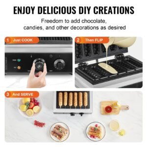 commercial waffle stick maker, 6pcs 1500w waffle baker machine, non stick stainless steel corn hot dog waffle iron with temp and time control, handle, for restaurant bakery snack bar family