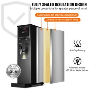 commercial water boiler, electric hot water dispenser with 316 stainless steel heating tube, 1500w step by step fast heating 50l per hour hot water boiler, for coffee tea restaurant office
